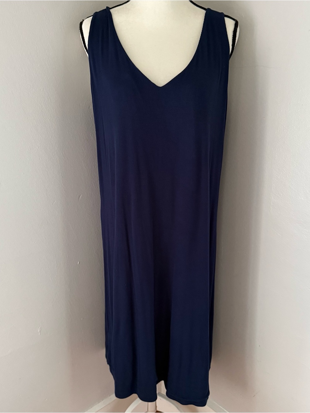 Cozy Earth Women’s Bamboo Rib-Knit V-Neck Tank Lounge Dress Navy XL